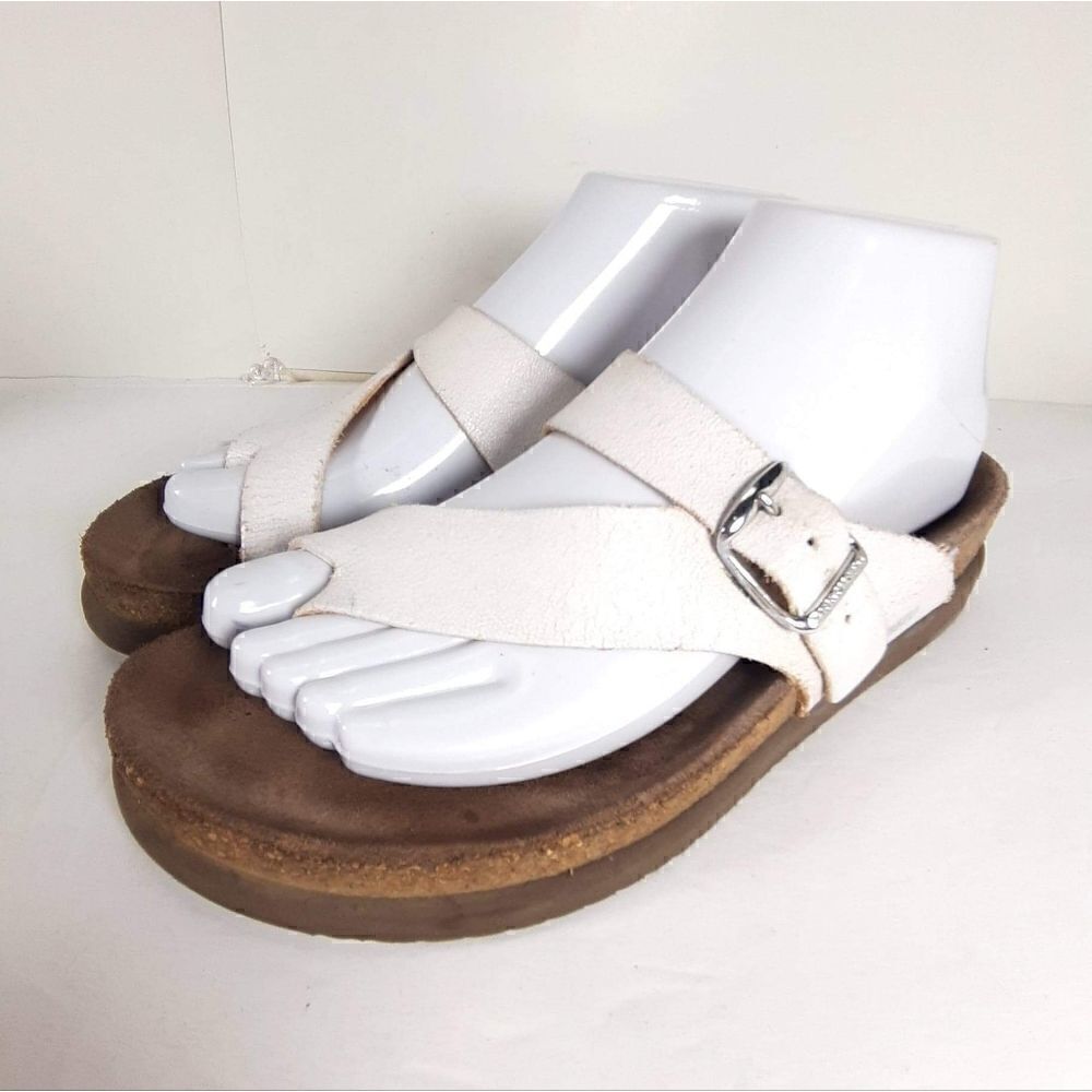 Mephisto  women's Helen White Leather  Slip On Thong Cork Sandals  Eu 37 US 7